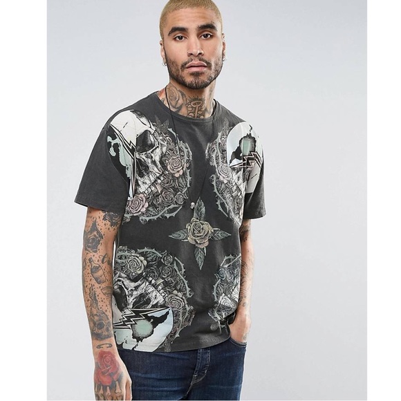 All Saints Shirts All Saints Tshirt In Skull Print In Vintage Black Poshmark